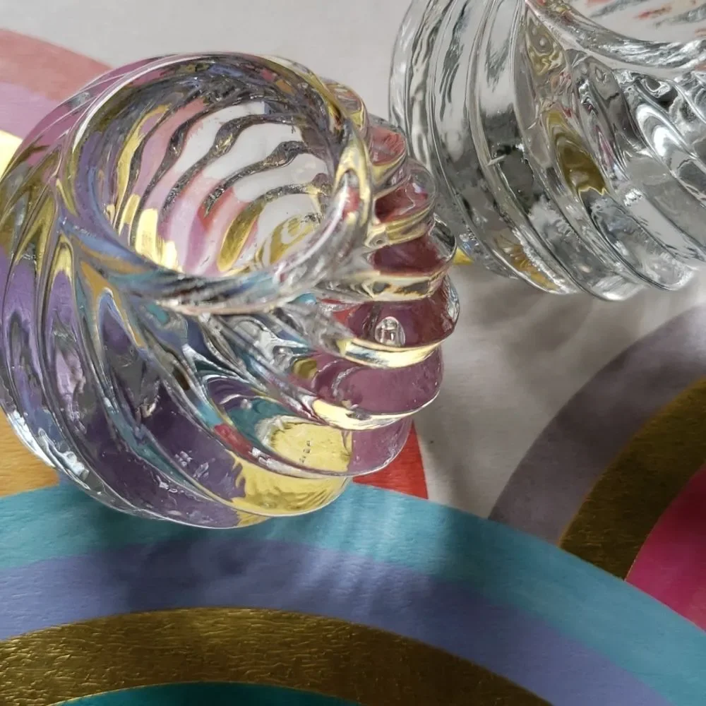 set of glass taper-candles & glass holders